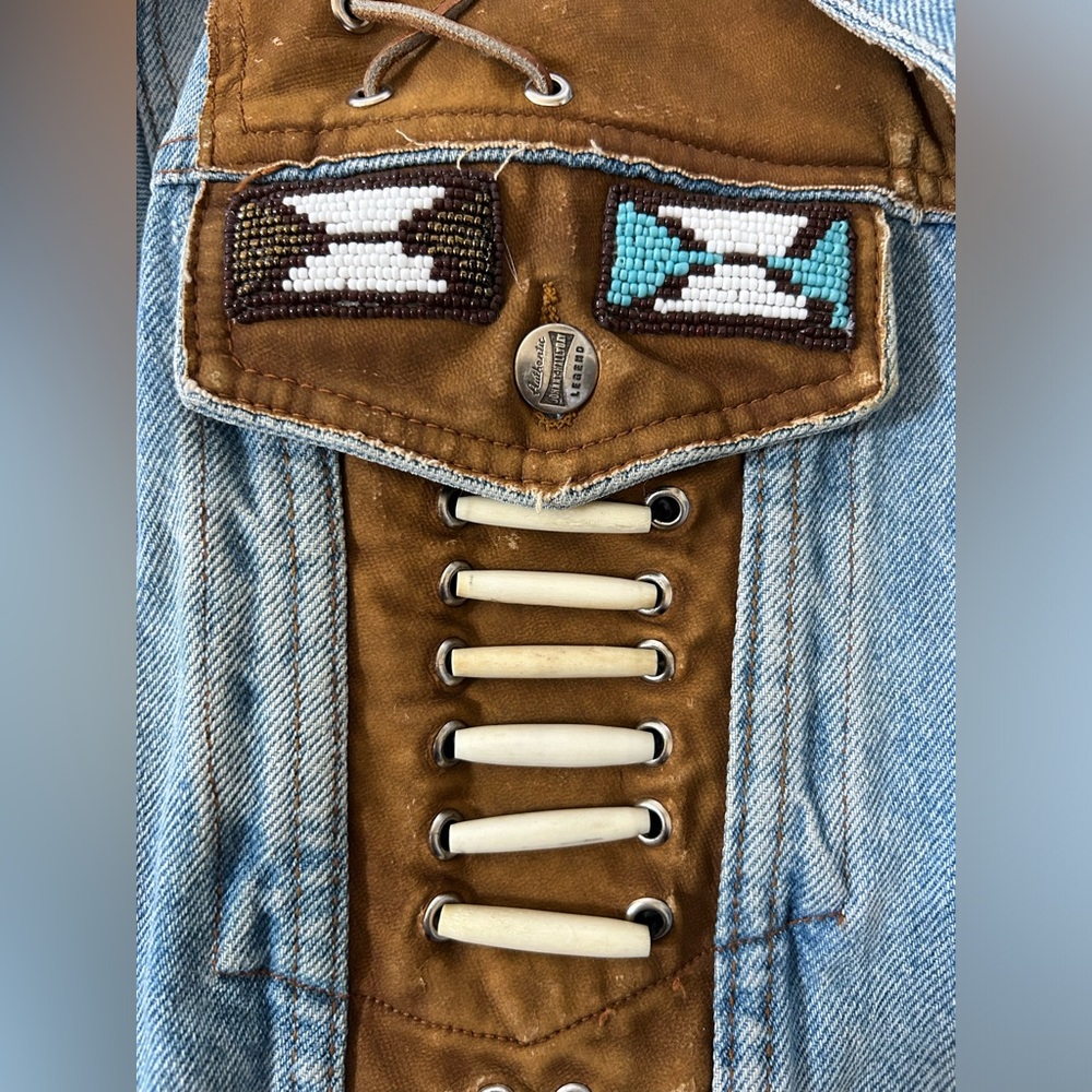 Vintage Authentic Johnny Hallyday Western Passion Denim and Suede Jacket Size M - Picture 4 of 13